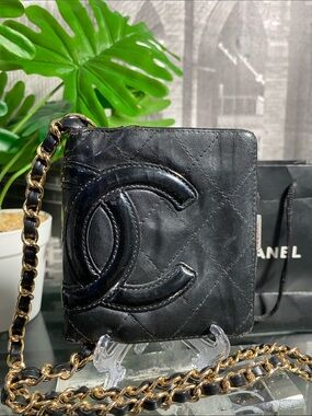 Authentic Chanel Cambon Line Quilted Black Leather Wallet
